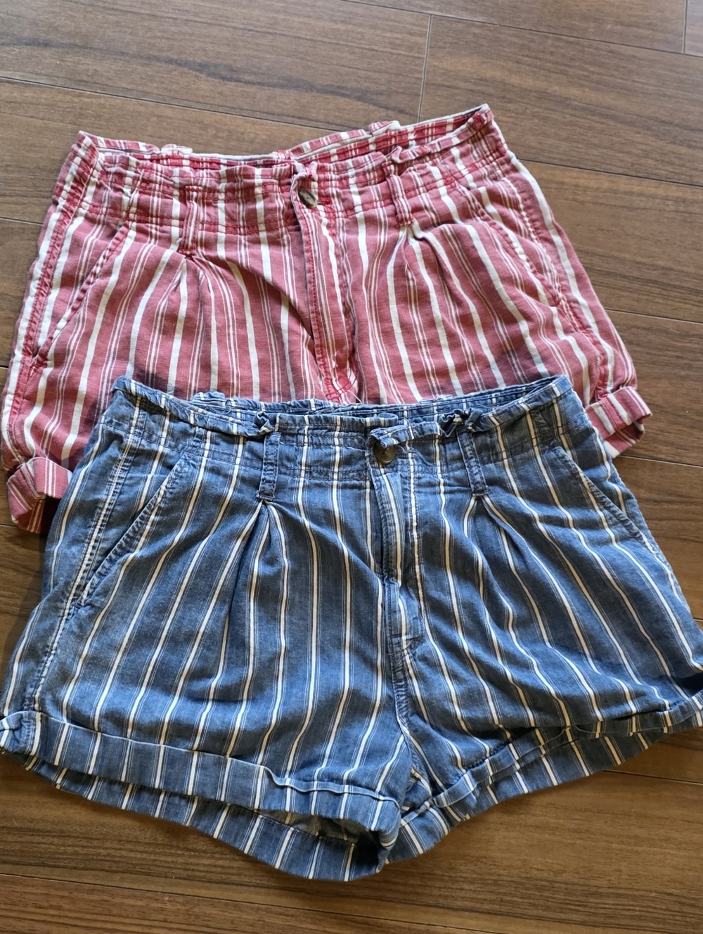 American Eagle Outfitters Striped High Waist Shorts - Red and Blue